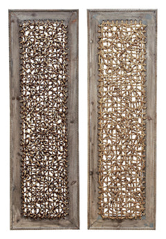Wood & Rattan Abstract Wall Decor Set of 2