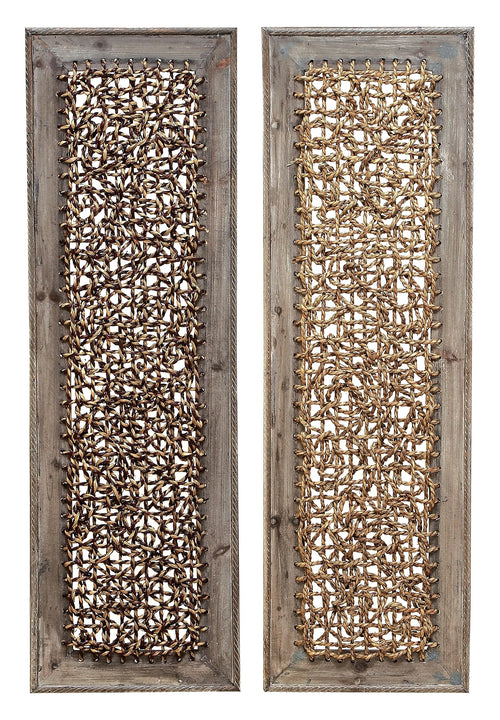 Wood & Rattan Abstract Wall Decor Set of 2