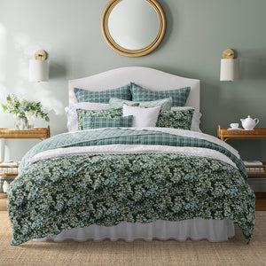 King Comforter Set 7-Piece Cotton Bedding – Reversible Floral Green