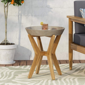 Outdoor Concrete & Acacia Wood Side Table