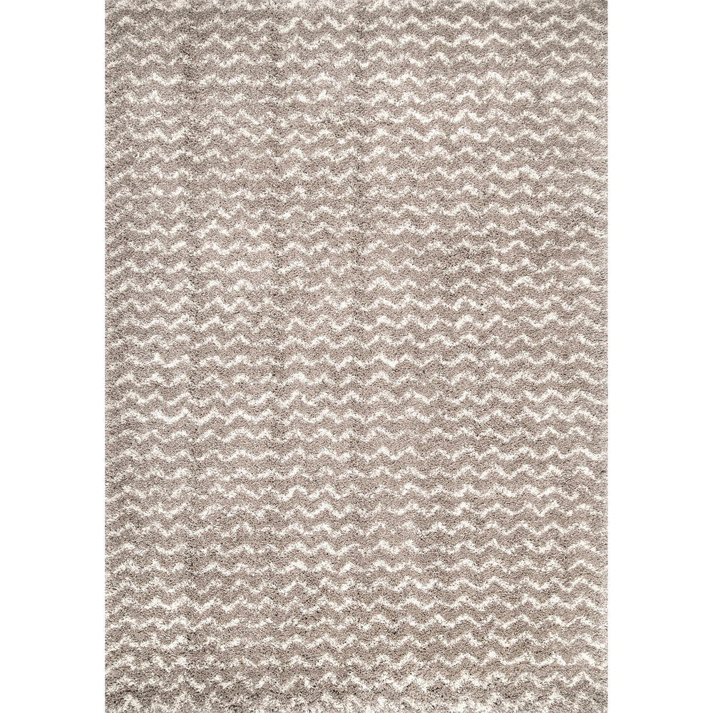Cream Striped Shag Area Rug 9x12 | Polypropylene Power Loomed