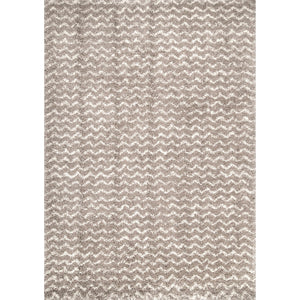 Cream Striped Shag Area Rug 9x12 | Polypropylene Power Loomed