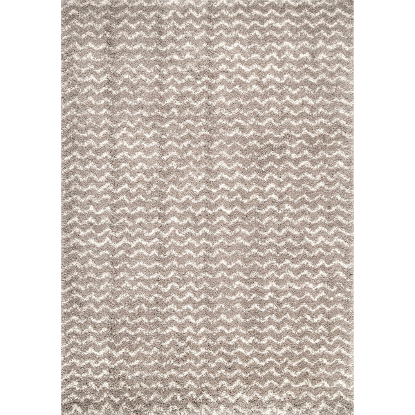 Cream Striped Shag Area Rug 9x12 | Polypropylene Power Loomed