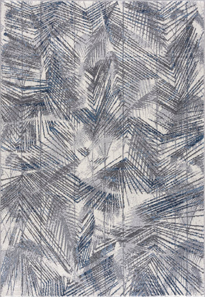 Palm Leaves Blue Grey Area Rug