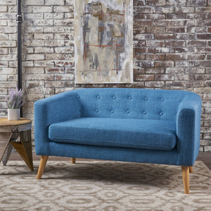 Mid-Century Modern Loveseat – Muted Blue Fabric