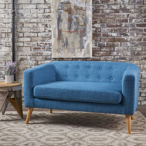 Mid-Century Modern Loveseat – Muted Blue Fabric