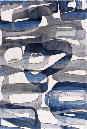 Blue & Grey Modern Circles Washable Area Rug