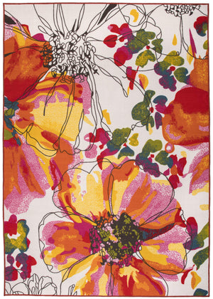 Nylon Area Rug 5'3" x 7'3" Rectangular – Floral Loop Pile, Non-Slip Backing