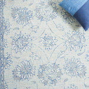 Micro-Loop Wool Runner Rug 2'3" x 7' – Light Blue & Ivory