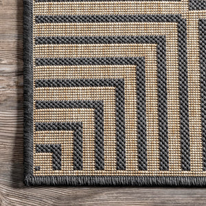 Dark Grey Geometric Indoor Outdoor Area Rug 8x10