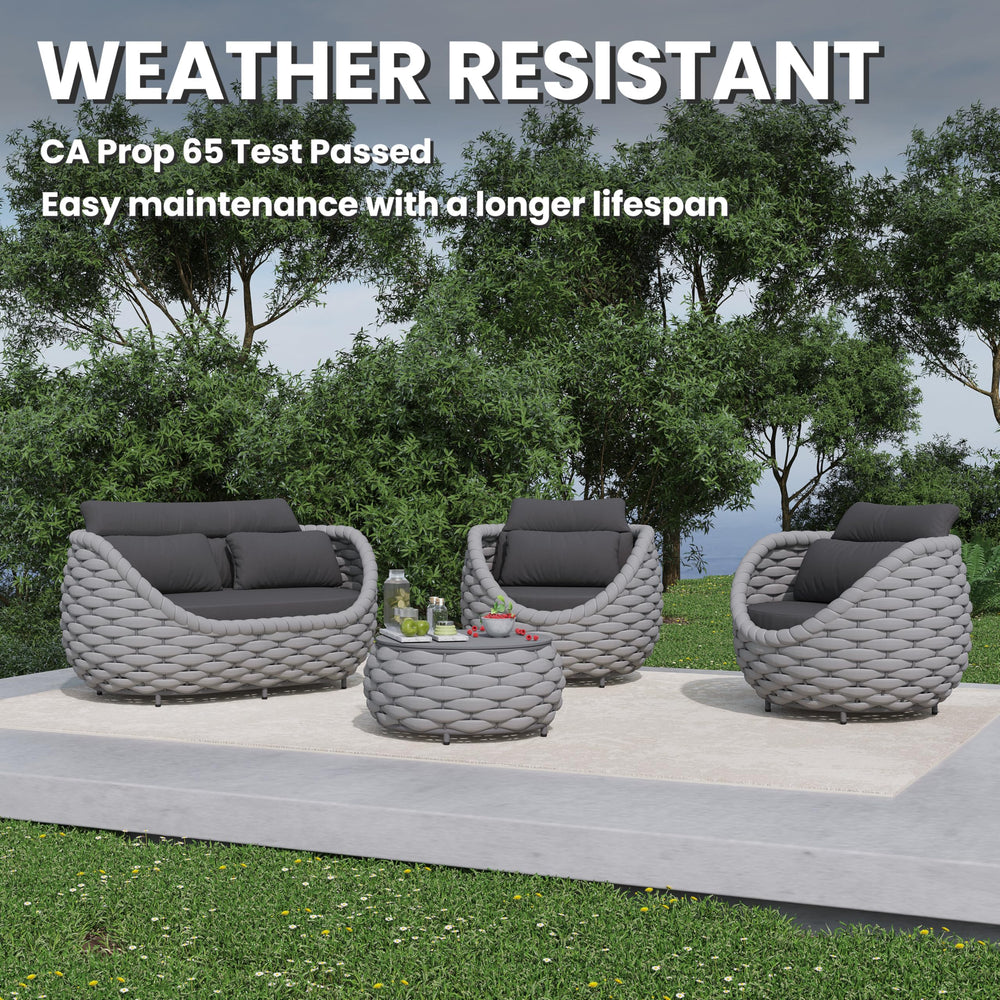 Round Woven Rope Outdoor Coffee Table with Sintered Stone Top