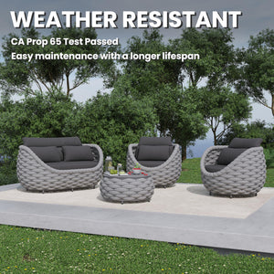 Round Woven Rope Outdoor Coffee Table with Sintered Stone Top