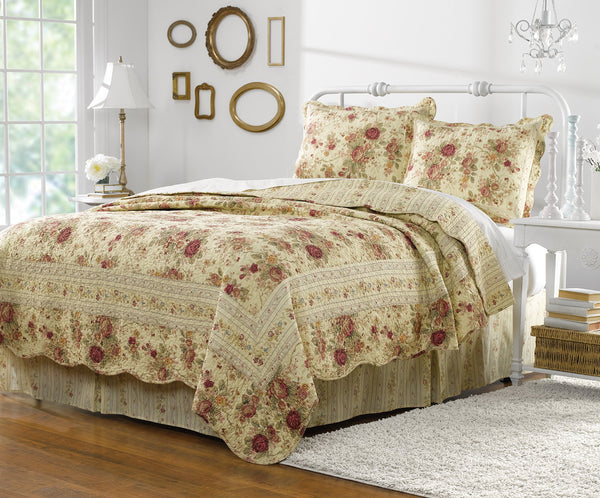 Antique Rose Full/Queen Quilt Set – Ecru