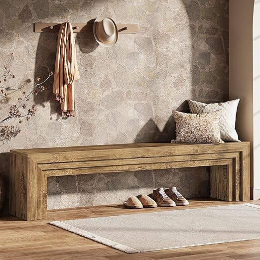 71" Extra Long Entryway Bench with Layered Design