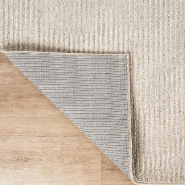 Cream Textured Stripe Area Rug – Machine Washable