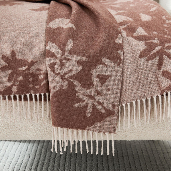 Botanical Wool Cashmere Throw Blanket — Brown, 60"W x 70"L
