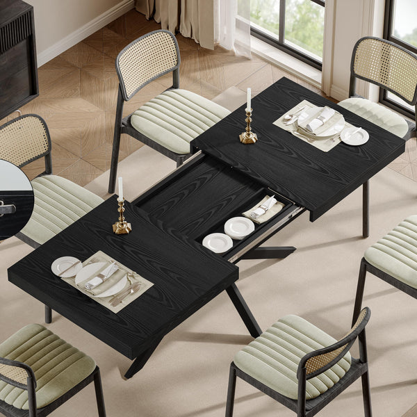 Extendable Rectangular Dining Table with Hidden Storage