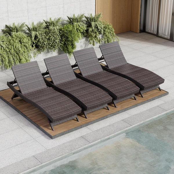 Outdoor Wicker Chaise Lounge Chair with Reclining Backrest