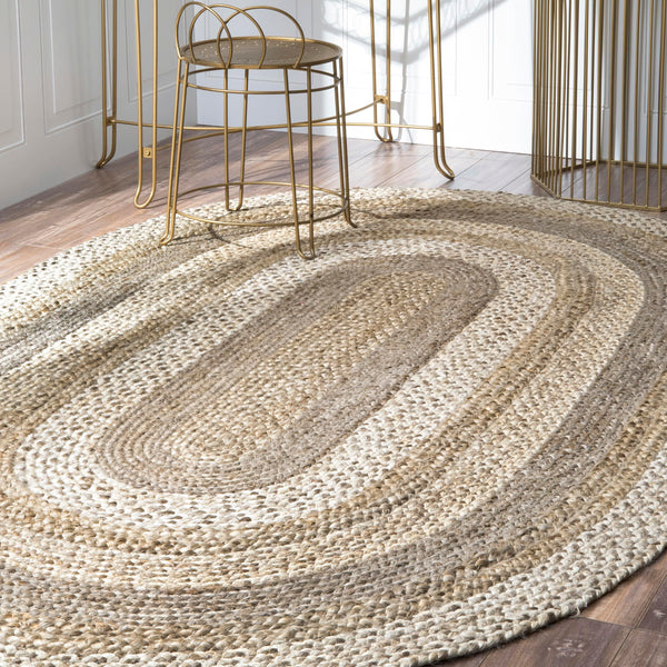 Oval Jute Area Rug – Natural Ivory, 5' x 8'