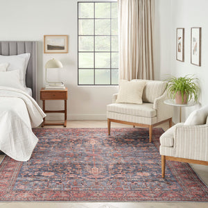 Machine Washable Persian Area Rug – Navy & Brick