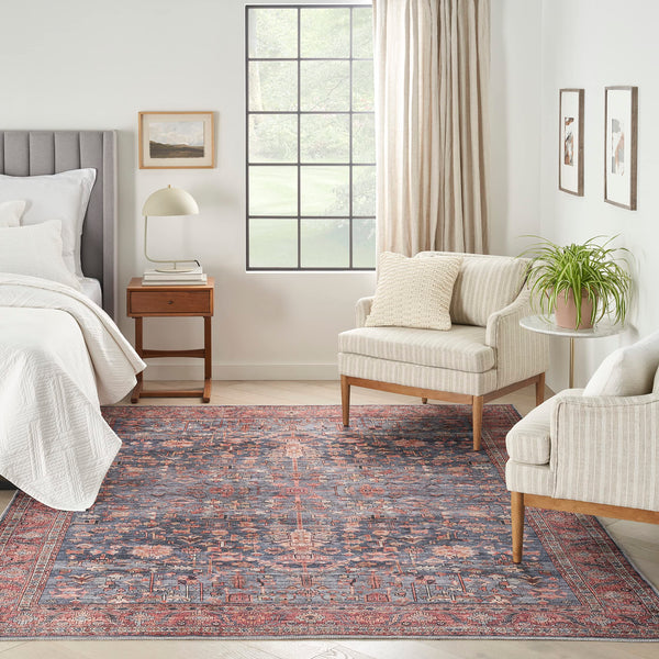 Machine Washable Persian Area Rug – Navy & Brick