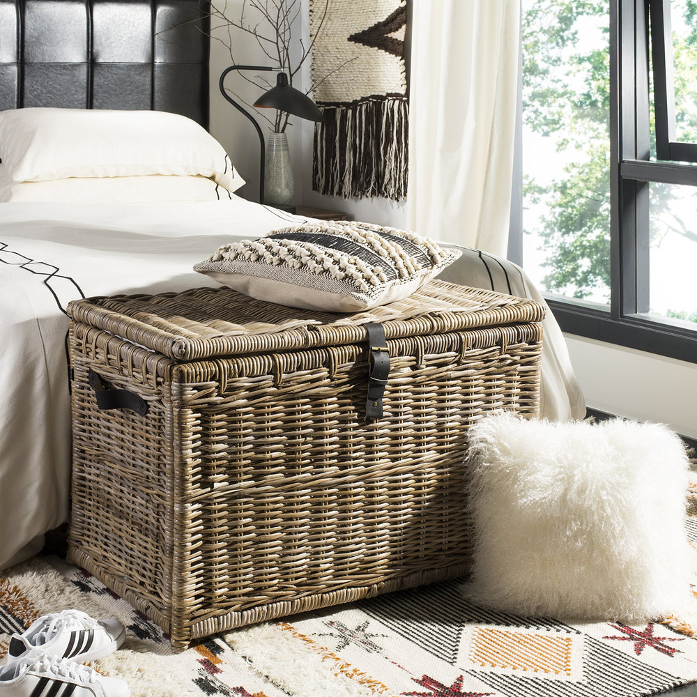 35" Wicker Storage Trunk – Collapsible Rattan Chest with Lid