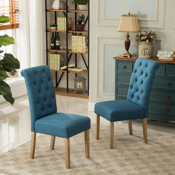 Tufted Parsons Dining Chair Set of 2 – Upholstered High-Back Wood Frame