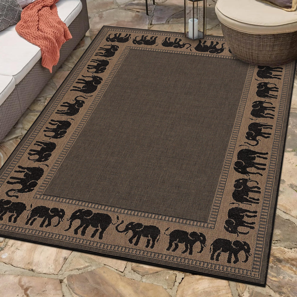 Indoor Outdoor Flatwoven Area Rug 7'6" x 10'9" Cocoa Black