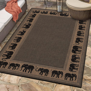 Indoor Outdoor Flatwoven Area Rug 7'6" x 10'9" Cocoa Black