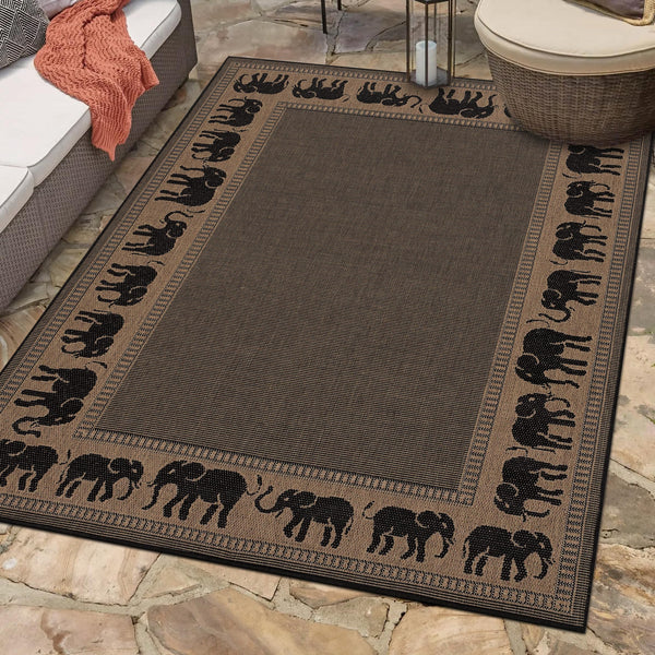 Indoor Outdoor Flatwoven Area Rug 7'6" x 10'9" Cocoa Black