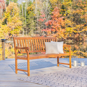 Acacia Wood Outdoor Garden Bench – 3-Seat Slat-Back, 600 lbs Support