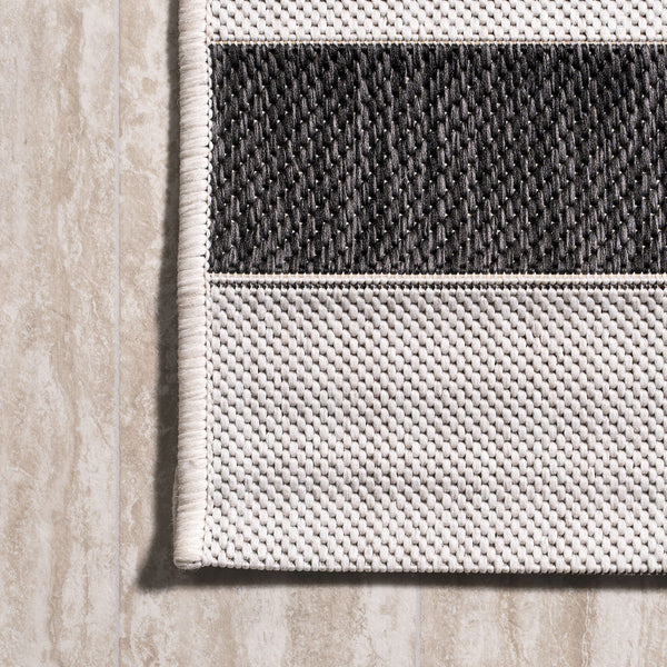 Indoor Outdoor Striped Area Rug 8x10 – Low Pile, Pet-Friendly, UV-Resistant