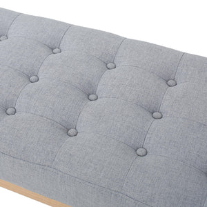 Mid-Century Tufted Fabric Bench – Light Grey