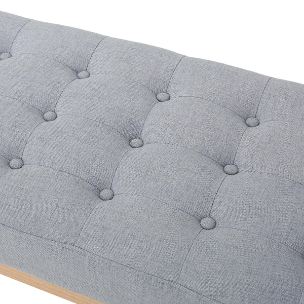 Mid-Century Tufted Fabric Bench – Light Grey