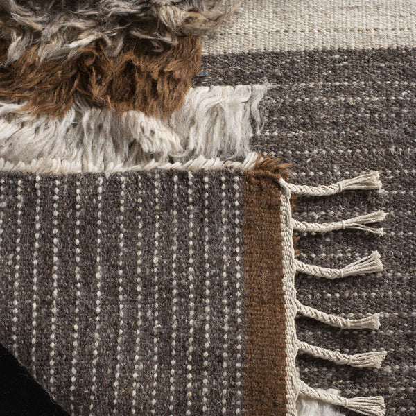 Hand-Knotted Wool Accent Rug 3' x 5' – Grey & Brown Tribal Design