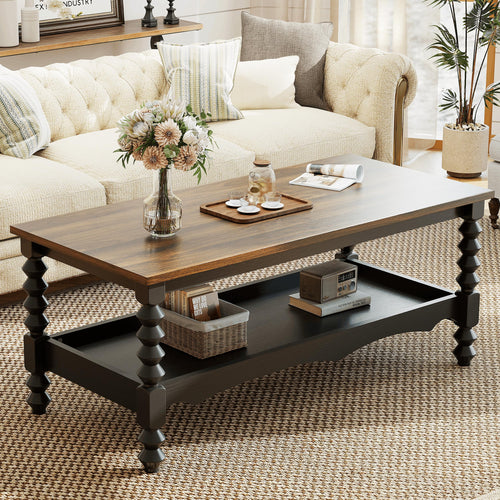 2-Tier Farmhouse Coffee Table with Storage