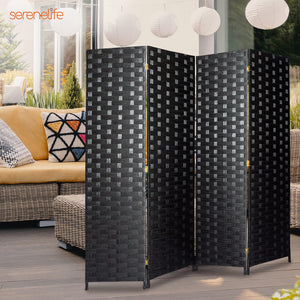 4-Panel Folding Room Divider – Woven Fiber Privacy Screen