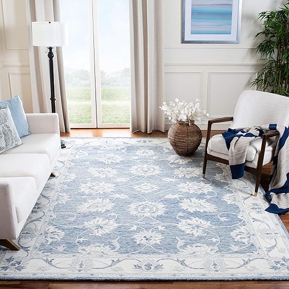 Hand-Tufted Wool Area Rug 9x12 Transitional Trellis Medallion