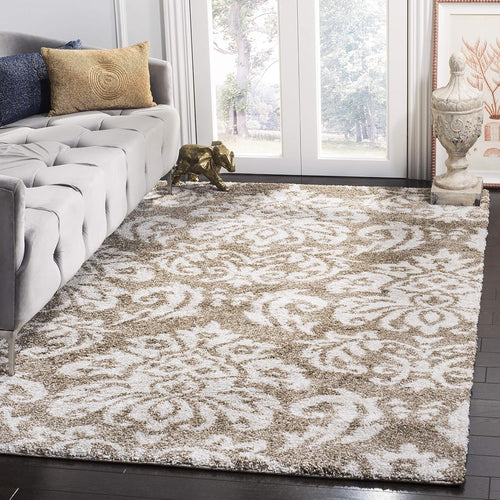 5'3" x 7'6" Shag Area Rug – Damask Design, Non-Shedding, 1.2-Inch Thick
