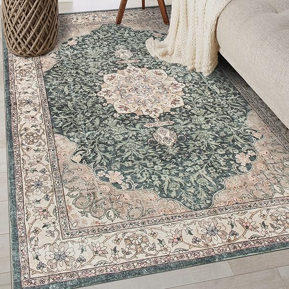Traditional Oriental Medallion Washable Area Rug
