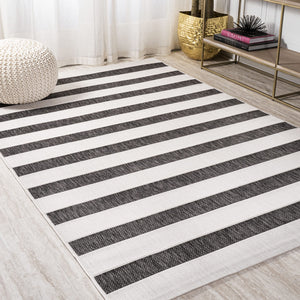 Indoor Outdoor Striped Area Rug 8x10 – Low Pile, Pet-Friendly, UV-Resistant