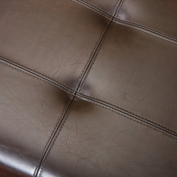 Leather Storage Ottoman with Double-Door Lid, Chocolate Brown