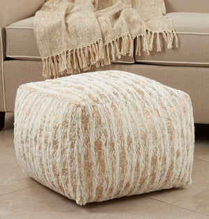Foil Print Faux Fur Pouf – Square Ottoman 20" x 20" x 14"