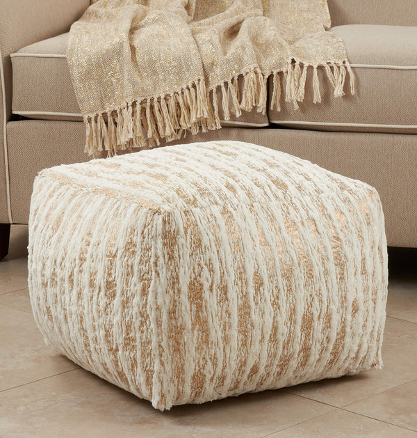 Foil Print Faux Fur Pouf – Square Ottoman 20" x 20" x 14"