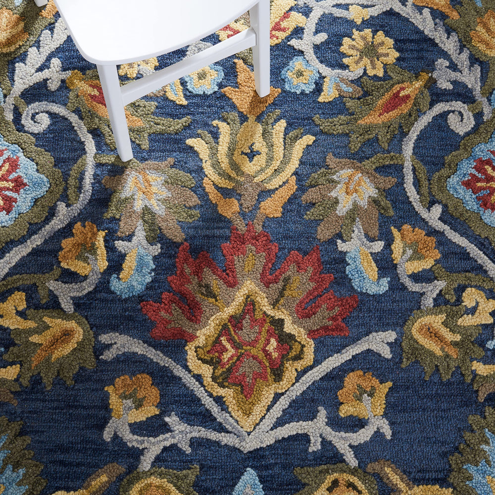 Handmade Wool Area Rug 9x12 Modern Floral Navy Multi