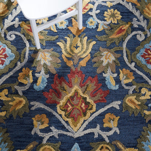 Handmade Wool Area Rug 9x12 Modern Floral Navy Multi