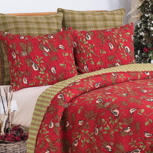Christmas Chickadee & Pinecone Cotton Quilt Set