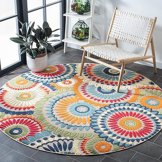 10x14 Indoor Outdoor Area Rug – Floral Geometric, Washable, Non-Shedding