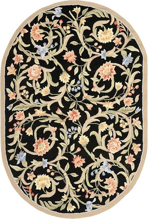 Hand-Hooked Wool Oval Area Rug – 3' x 5' | French Country, Oriental Pattern