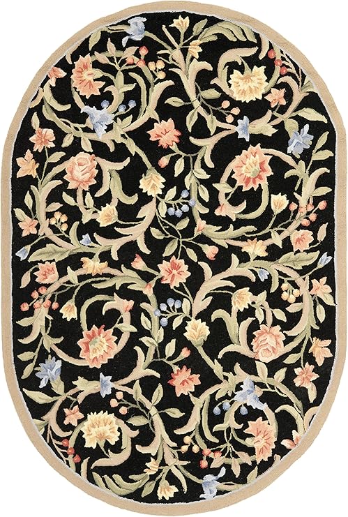 Hand-Hooked Wool Oval Area Rug – 3' x 5' | French Country, Oriental Pattern